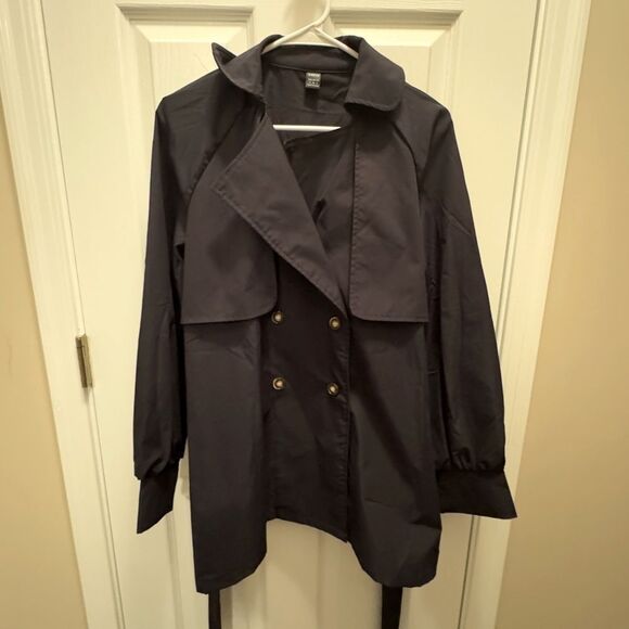 SHEIN Never Been Worn Lapel Neck Double Button Belted Trench Coat S Navy Blue - Picture 9 of 14